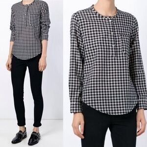 ISABEL MARANT Gingham Check Plaid Long Sleeve Crew Neck Pocket Henley Shirt S